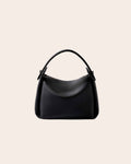 Embrace soft pebbled leather hobo bag in black, with a dipped upper line and a rounded flap