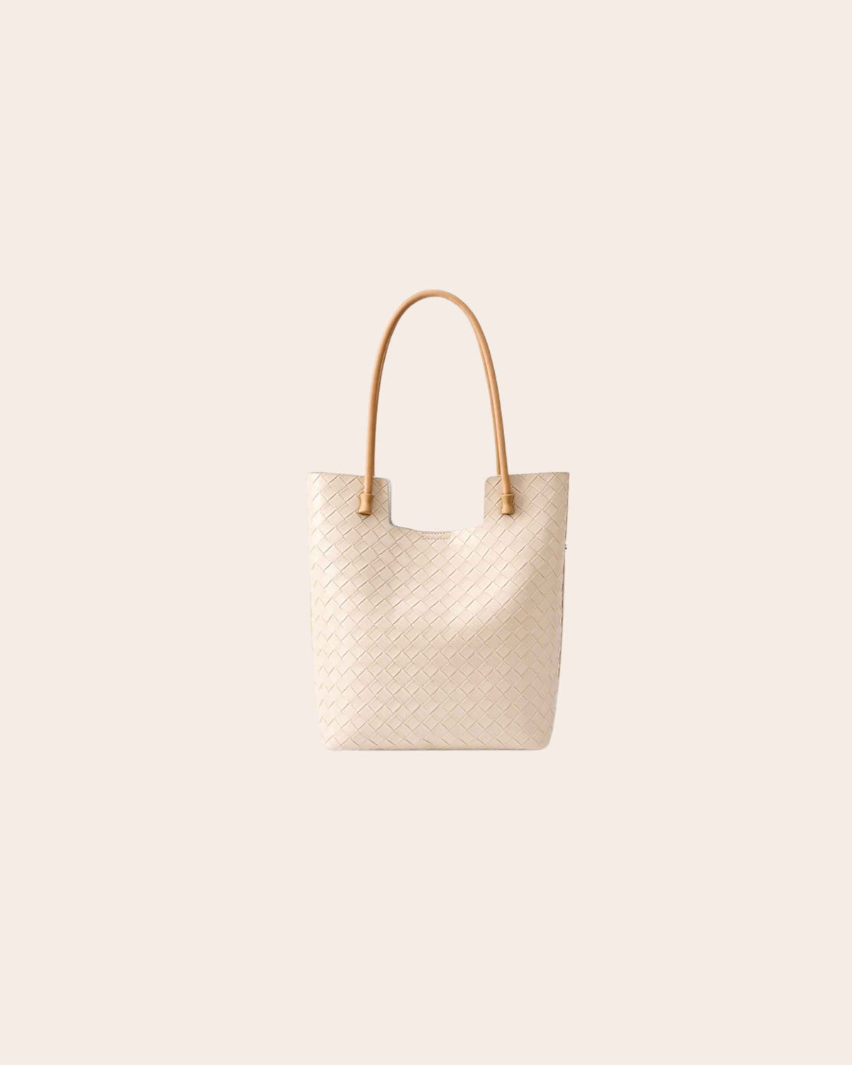 Nest tall woven leather tote bag in milk white, with tan leather handles
