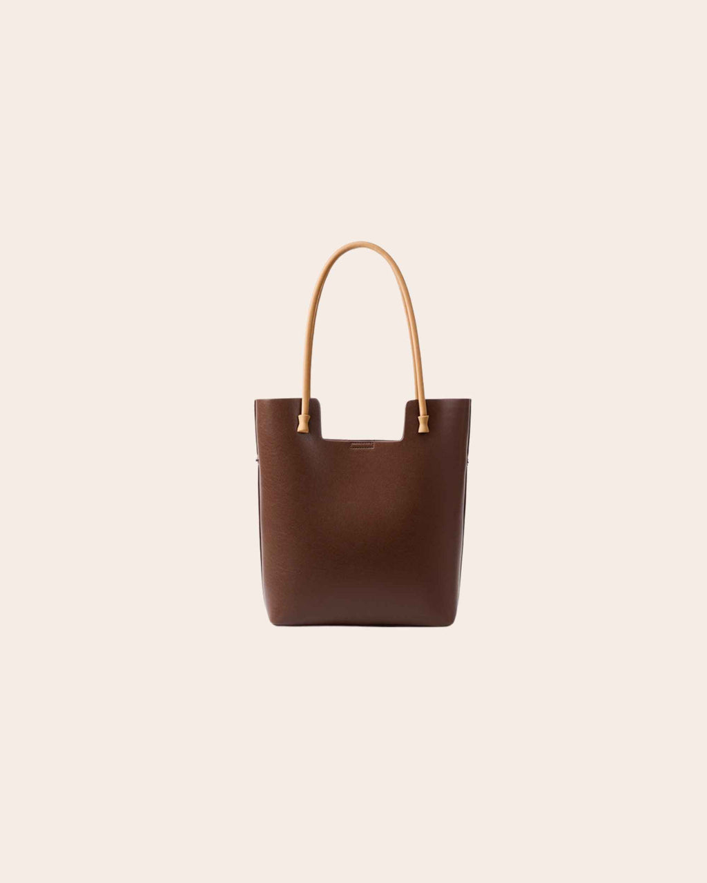 Nest tall leather tote bag in tea brown, with tan leather handles