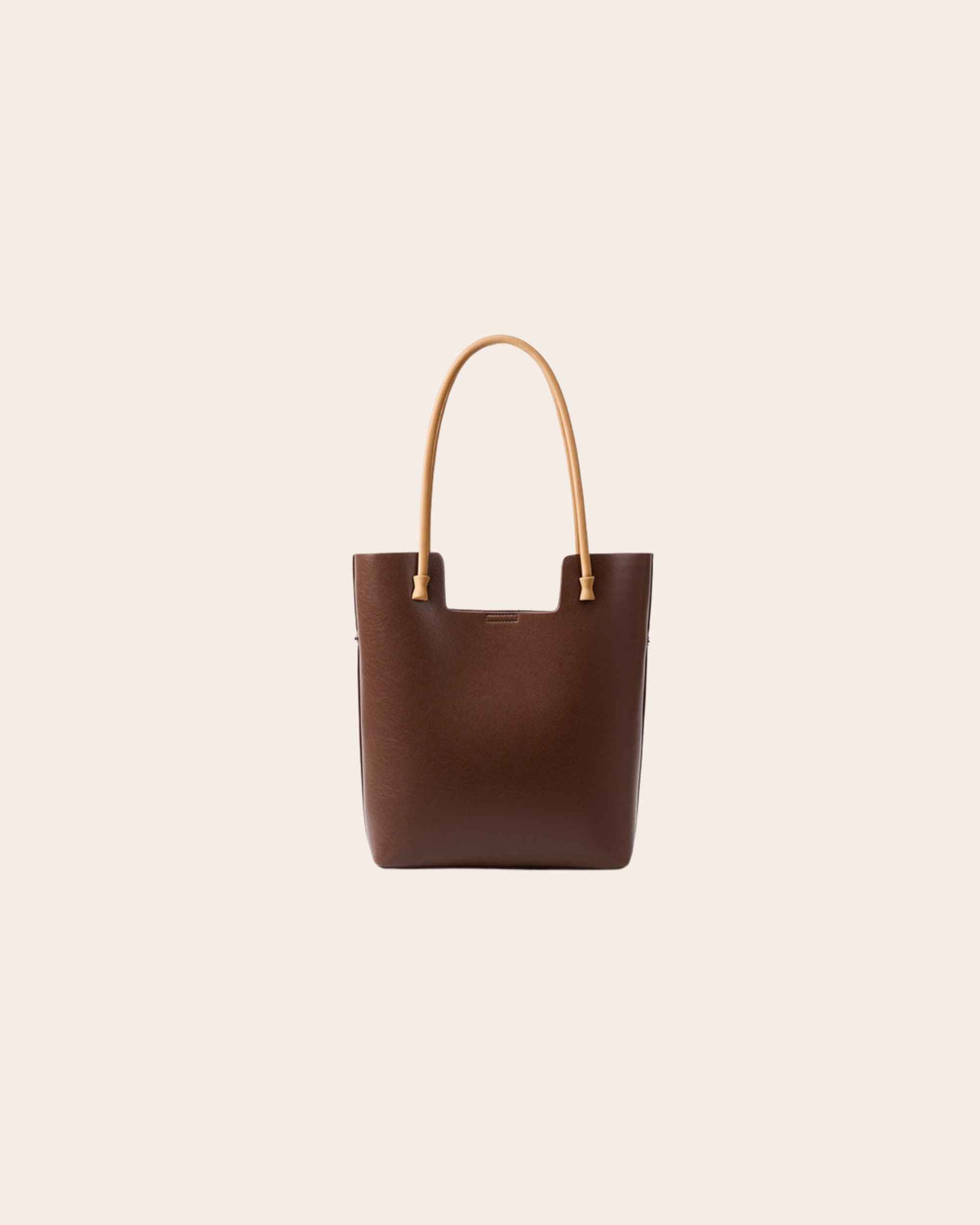 Nest tall leather tote bag in tea brown, with tan leather handles